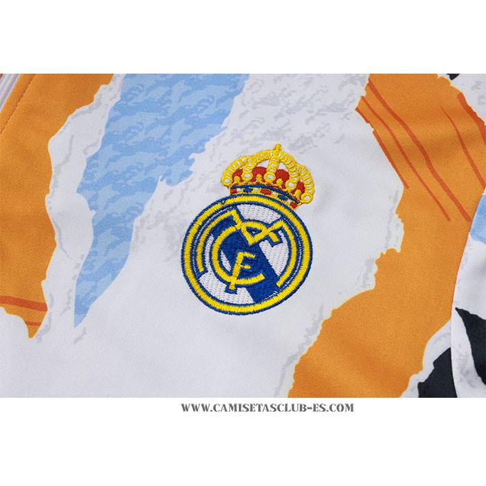 Chandal de Sudadera del Real Madrid Nino 24-25 Blanco y Amarillo